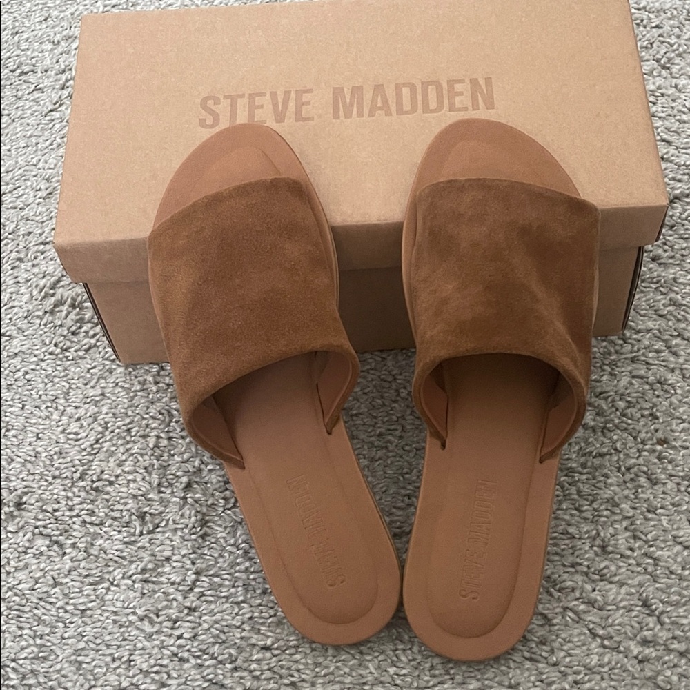 Steve Madden Tan Suede Slide Sandals- NEVER WORN!